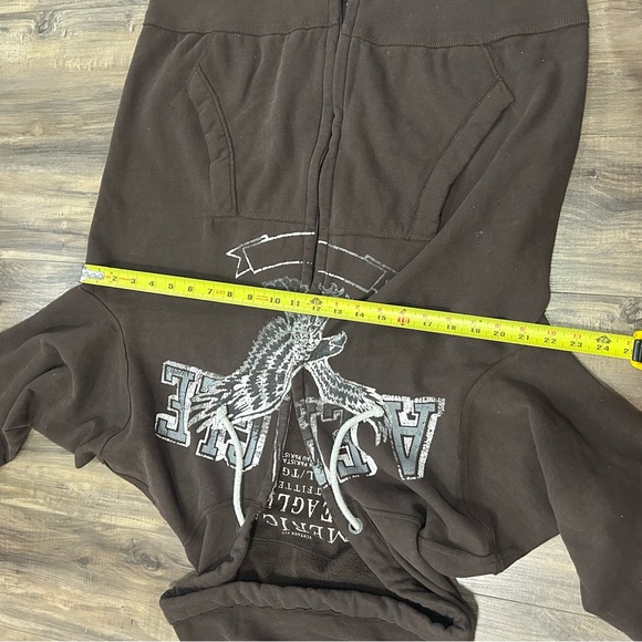 American Eagle Outfitters Men’s Dark Brown Zip-Up Hoodie with Eagle Graphic - Picture 4 of 4